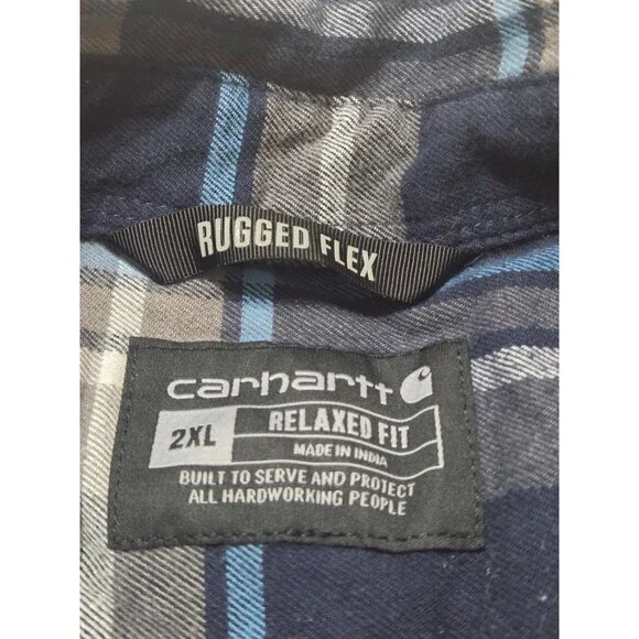Carhartt Rugged Flex Relaxed Fit Long Sleeve Blue Plaid Flannel Shirt 2XL E1.8 - Picture 2 of 10